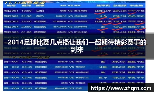 2014足球比赛几点播让我们一起期待精彩赛事的到来
